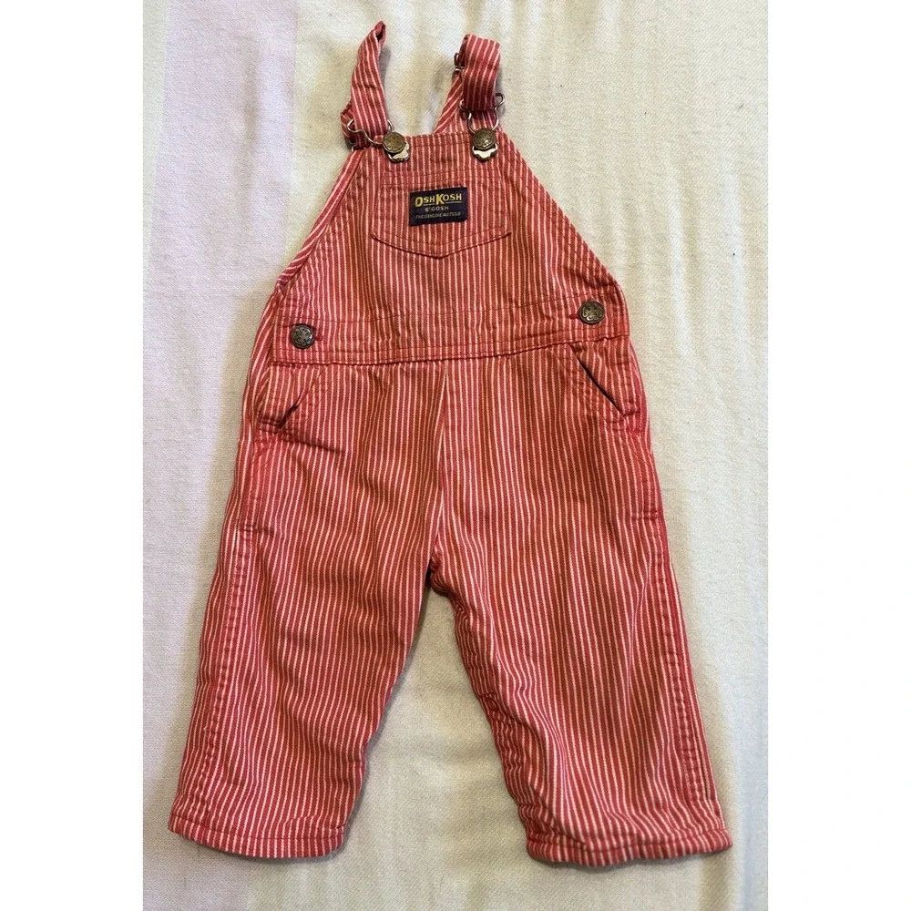 Vintage OshKosh B'gosh 18M Striped Denim Bib Overalls One-Piece Red/White